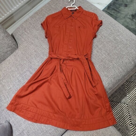 Banana Republic Red Orange Cuffed Button Down Vintage Inspired Dress - Picture 3 of 16